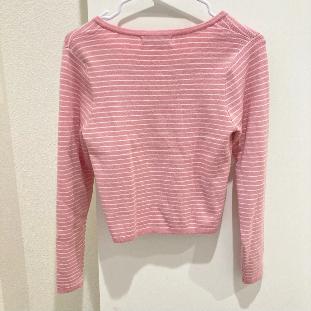Pink striped cardigan sweater - Picture 2 of 9